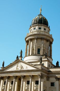 Detail of the French Dome in Gendarmenmarkt Square in Berlin. The church was built by the Huguenot community between 1701 and 1705.