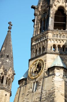 Kaiser Wilhelm Memorial Church in Berlin. Historical church hit and damaged by allied air forces during the second world war and never restored.