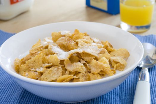 bowl full of cereal with milk and sugar