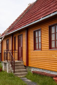 Fragment of restored wooden house in Lithuania