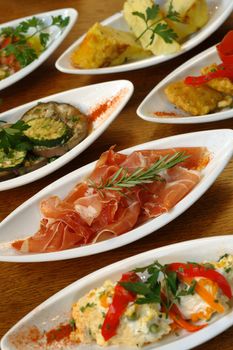 A table full of Spanish tapas. 