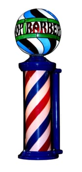 Vintage barbershop pole, isolated on white background.