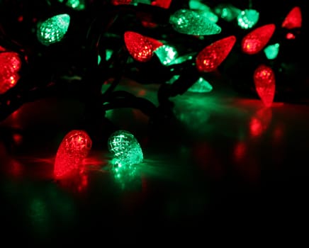 Red and green LED Christmas lights. 
