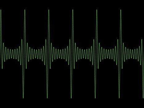 Green modulated sine wave on black copyspace