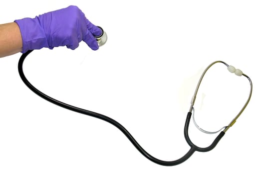 Stethoscope against a white background.