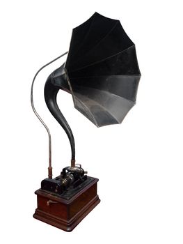 Antique Cylinder Gramophone isolated wth clipping path     