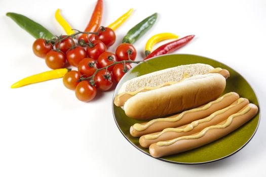 Hot dog on white with soft shadow