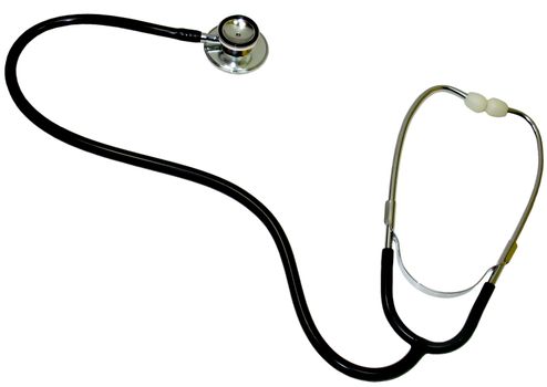 Stethoscope against a white background.