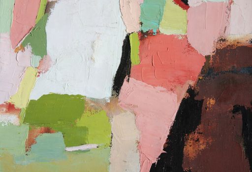 detail of an abstract painting with heavy pigment applied with a palette knife