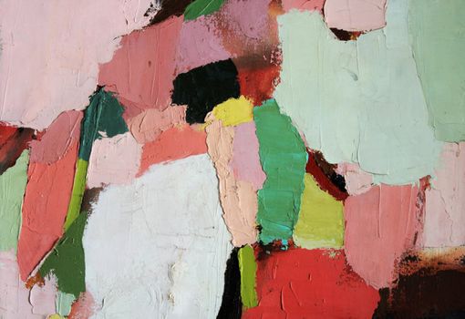 detail of an abstract painting with heavy pigment applied with a palette knife