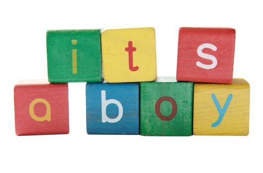 'it's a boy' in colorful children's block letters
