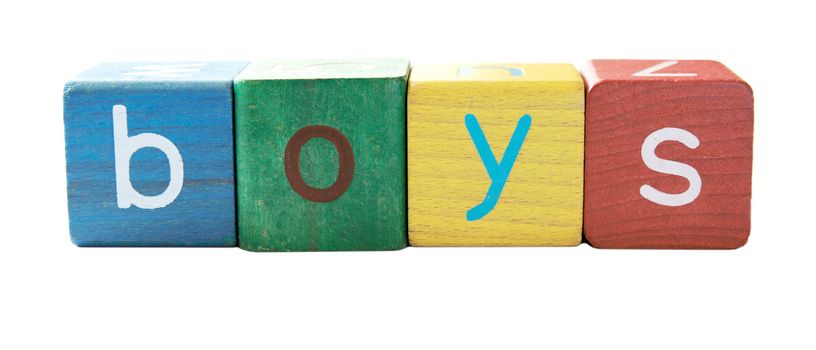 the word 'boys' in colorful children's block letters isolated on white