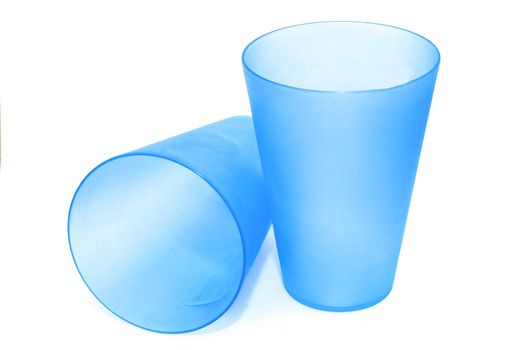 photo of the plastic glasses on white background