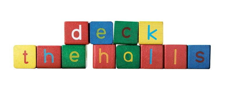 deck the halls in colorful children's block letters isolated on white
