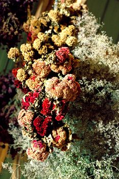 bouquet of flower drying from ceiling