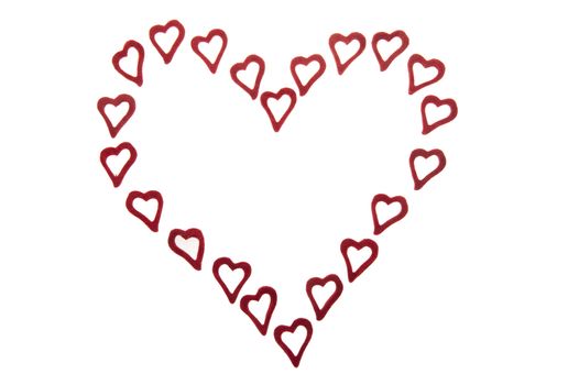 Many ornamental hearts on white background forming one heart.