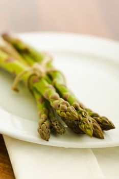 Pile of asparagus on the kitchen table