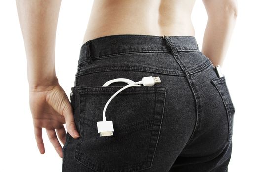 Usb cable in the jeans back pocket