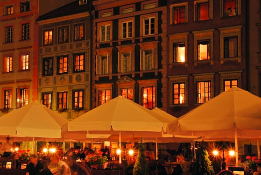 Warsaw Rynek in Old City in the night during summer.