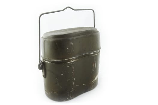 Old Finnish army food container isolated on white background