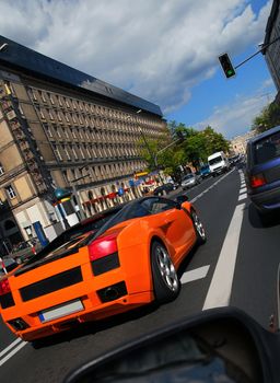 Fast italian car on Warsaw street