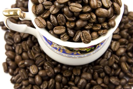 Half cup of coffee on white and brown