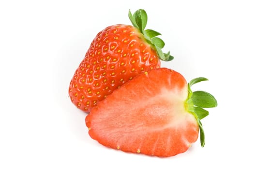 Strawberries closeup isolated on white
