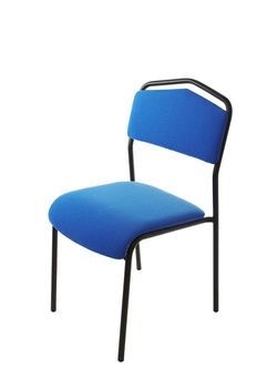 Isolated chair made from black metal pipe and blue fabric