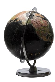 Terrestrial globe in black color showing the north american continent