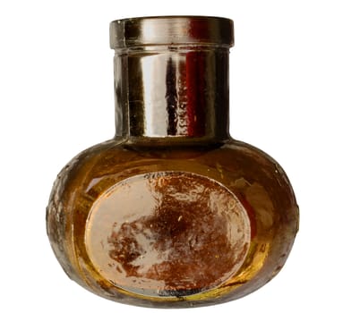 An old, brown glass Victorian bottle, on white background, with clipping path.