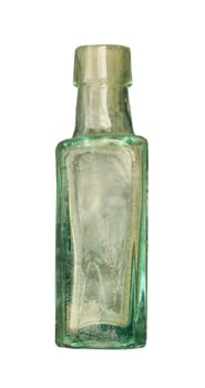 A small glass Victorian perfume bottle, on white background, with clipping path. Slightly grungy as this has been recovered from an archaelogical dig.