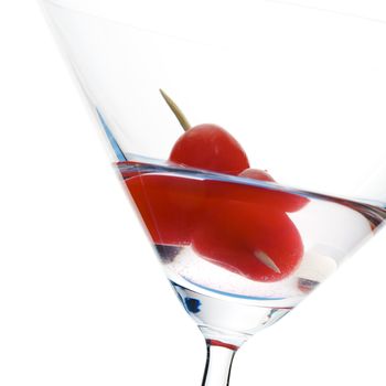 Close up of a cocktail over a white background