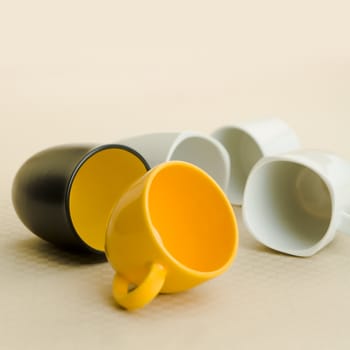 Different coffee cups on the kitchen table