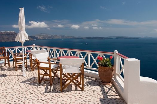 Beautiful view from balcony on the Santorini island