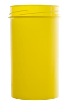 Plastic yellow can over a white background