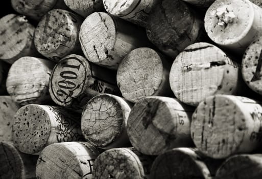 Black and white stack of wine bottle corks 