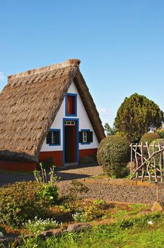 Madeira island's traditional thatched cottage 