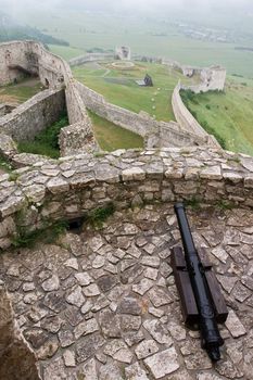 Fortification with cannon gun in medieval Spissky Hrad castle