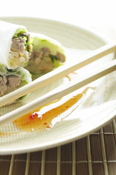 Cold spring rolls with sweet chili sauce