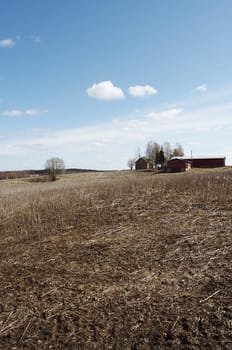 Farm on the hill on early spring