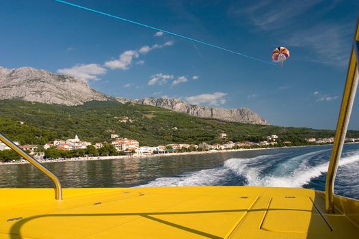Parasailing in Croatia. View from the boat