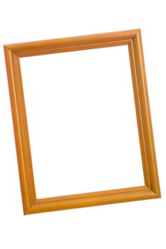 Isolated and empty wooden photo frame over white