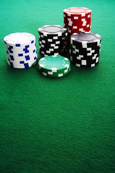 Stack of gambling chips on the table