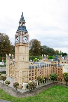 Miniature model of London Big Ben and Parliament in Mini Europe park. October 4, 2009, Brussels, Belgium