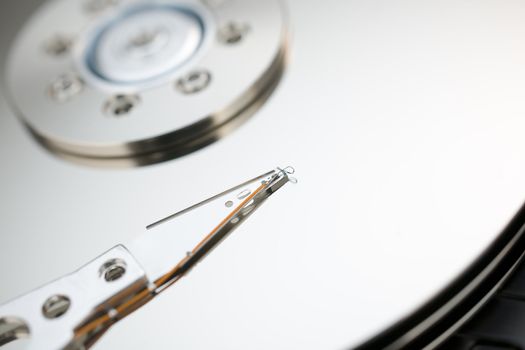 Close up of modern opened hard disk drive