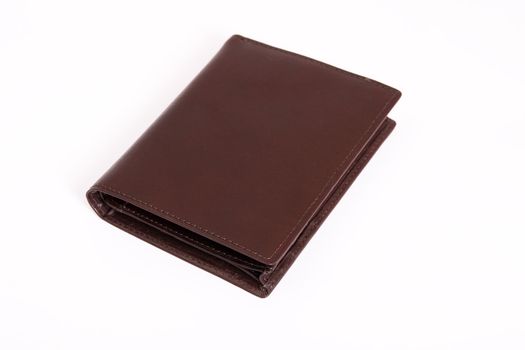 Leather brown wallet isolated on white background