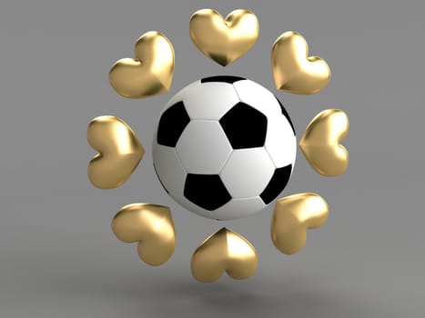 All love football. Abstract gold hearts round a football.