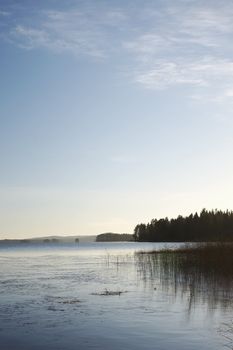 Landscape shot from the lake on autumn day