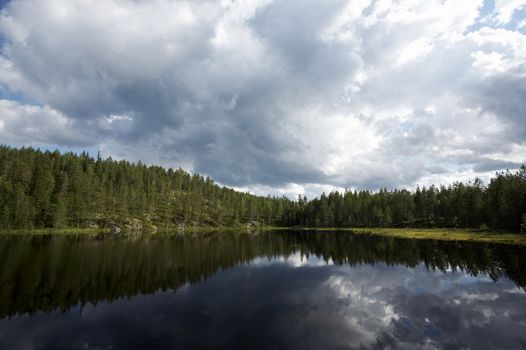 Storm clouds reflections on the lake surface (shallow dof)