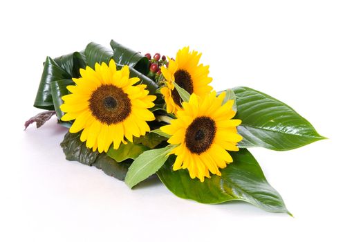 Sunflowers table decoration isolated on white background